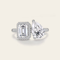 Halo Toi et Moi Ring Moissanite You And Me Engagement Ring Two Gemstone