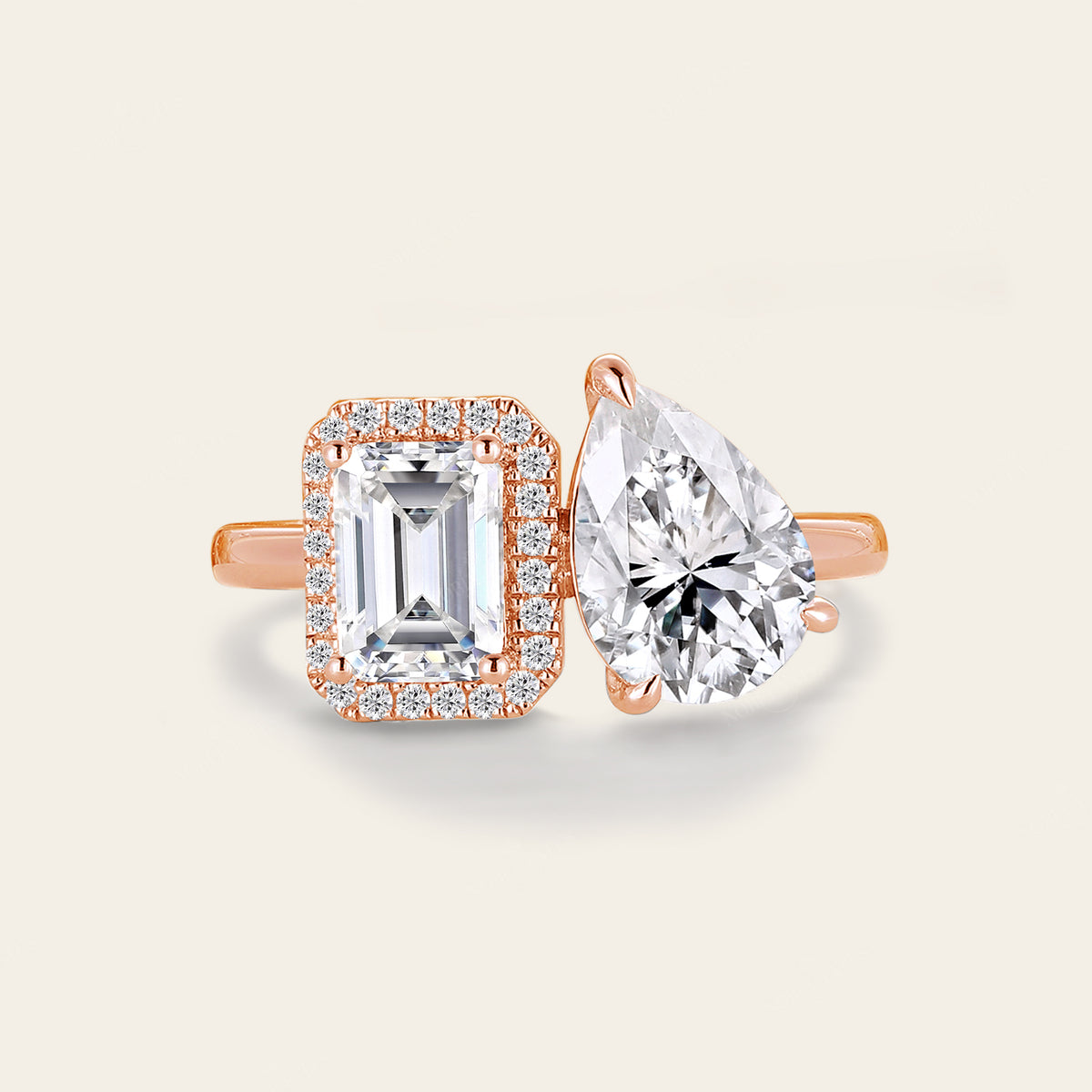 Halo Toi et Moi Ring Moissanite You And Me Engagement Ring Two Gemstone