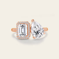 Halo Toi et Moi Ring Moissanite You And Me Engagement Ring Two Gemstone