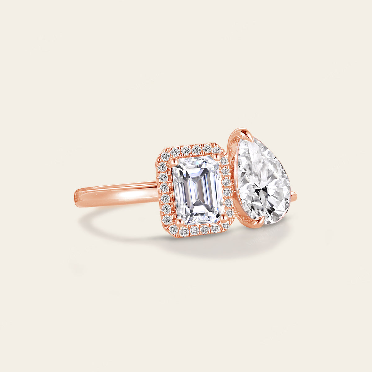 Halo Toi et Moi Ring Moissanite You And Me Engagement Ring Two Gemstone