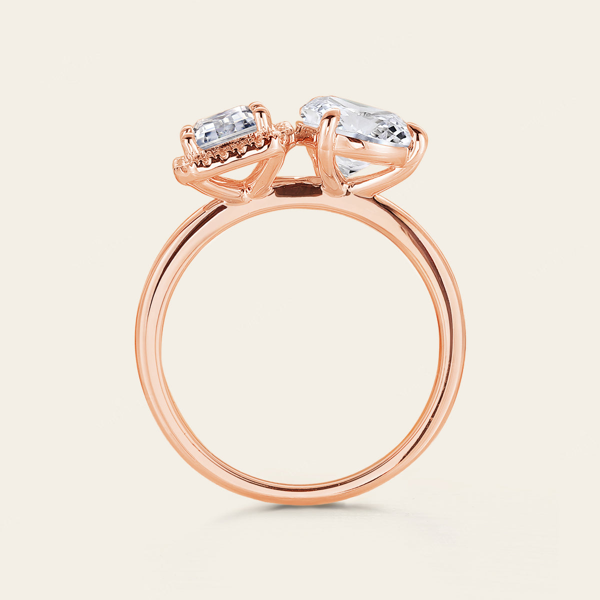 Halo Toi et Moi Ring Moissanite You And Me Engagement Ring Two Gemstone