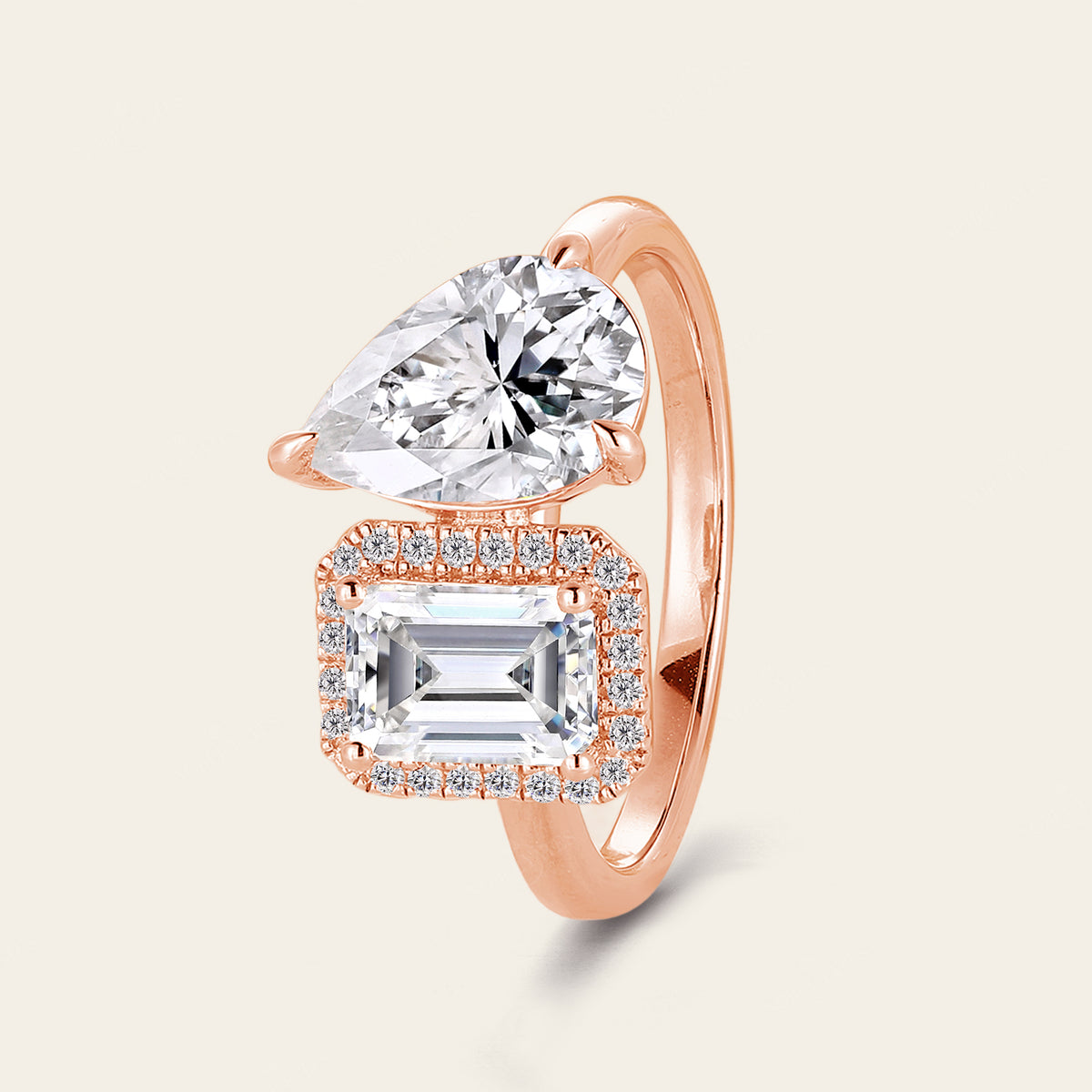 Halo Toi et Moi Ring Moissanite You And Me Engagement Ring Two Gemstone