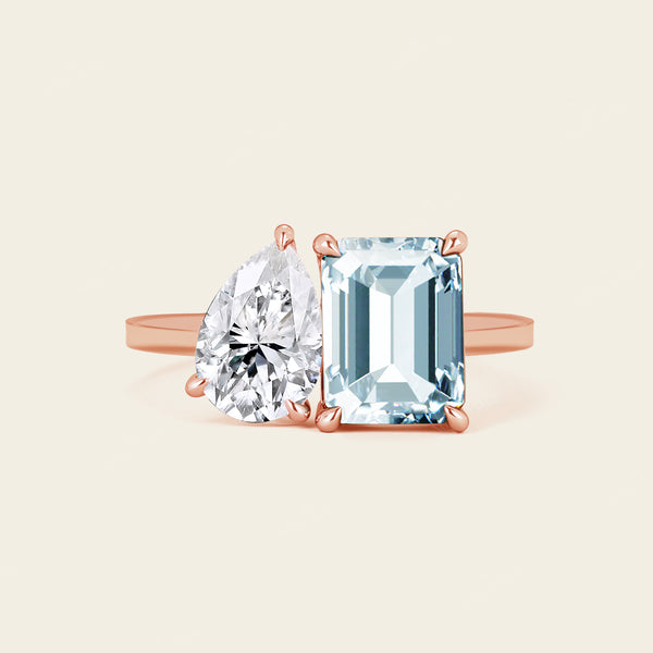 Toi et Moi IGI Lab Diamond & Emerald Cut Aquamarine Ring-Nobel Yates