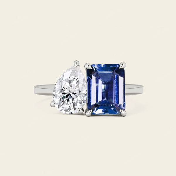 Toi et Moi Pear Lab Diamond & Lab Sapphire Engagement Ring-Nobel Yates