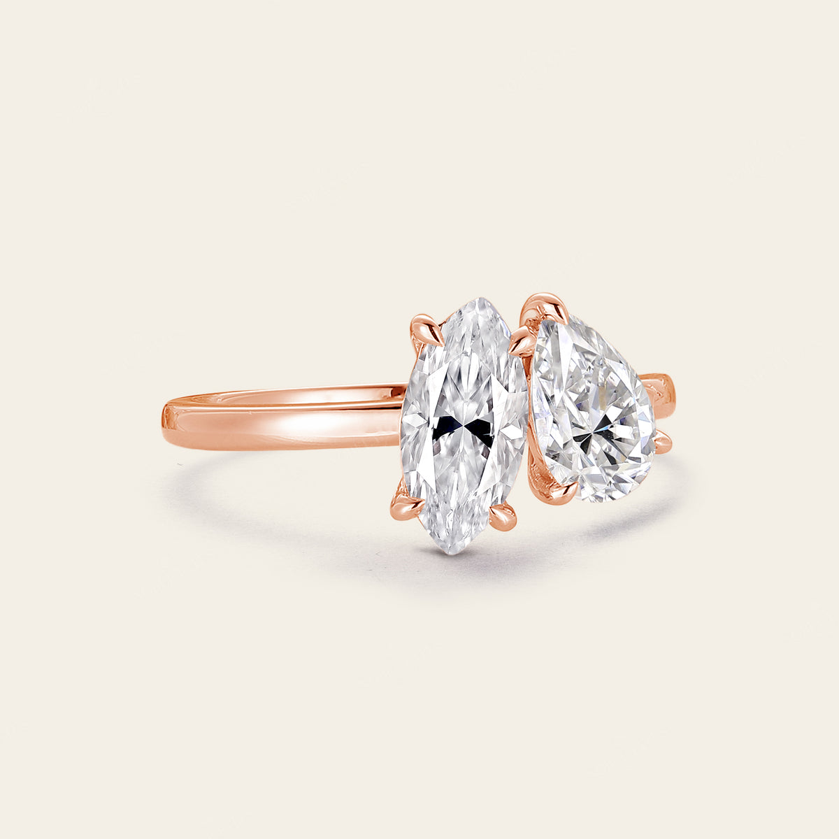 Marquise & Pear Cut Moissanite Toi et Moi Engagement Ring Two Gemstone