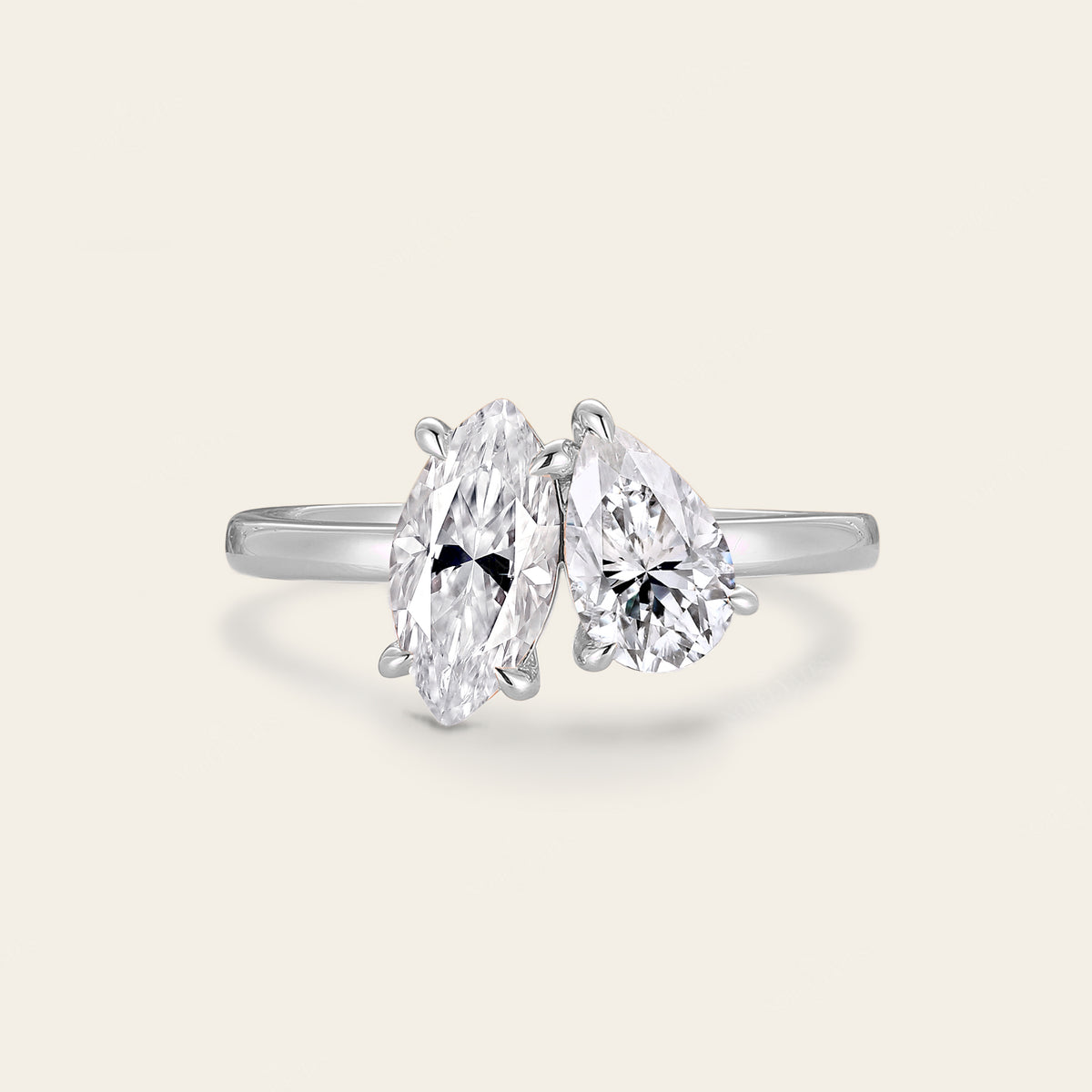 Marquise & Pear Cut Moissanite Toi et Moi Engagement Ring Two Gemstone