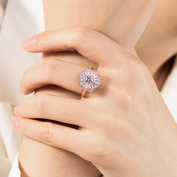 Hexagonal Art Deco Mosaic Lab Diamond Cluster Ring