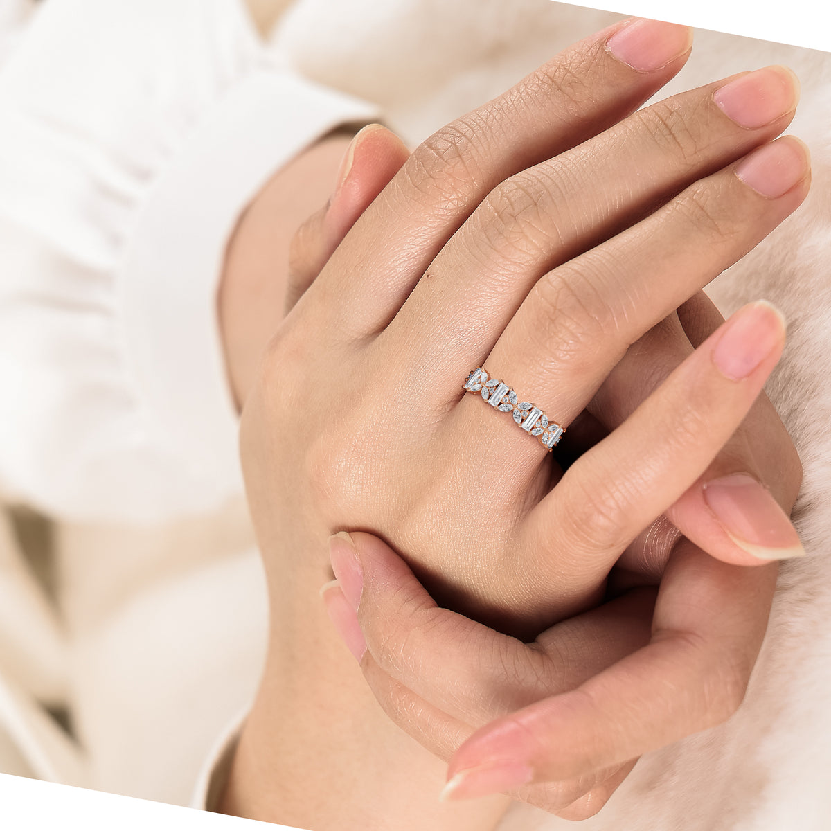 Art Deco Lab Diamond Marquise Cluster Eternity Band