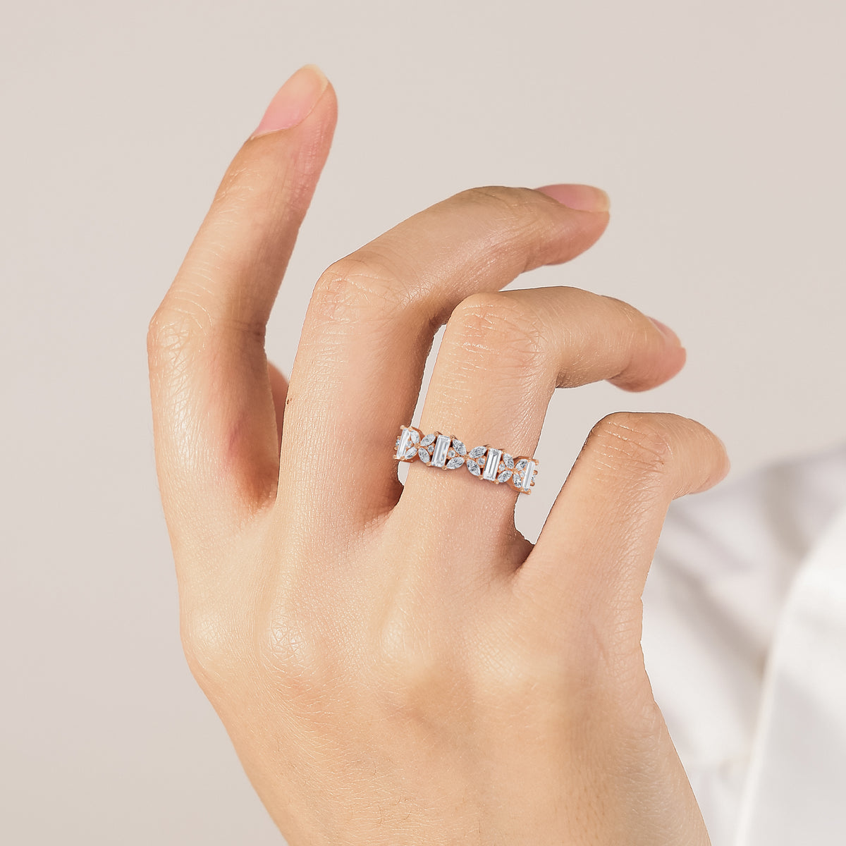 Art Deco Lab Diamond Marquise Cluster Eternity Band