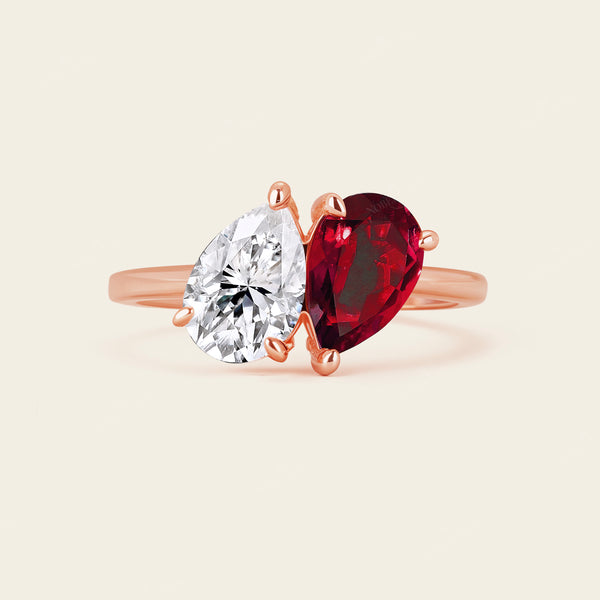 Pear Cut IGI Lab Grown Diamond & Garnet Toi et Moi Ring-Nobel Yates