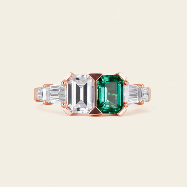Art Deco Lab Emerald & IGI Lab Grown Diamond Engagement Ring-Nobel Yates