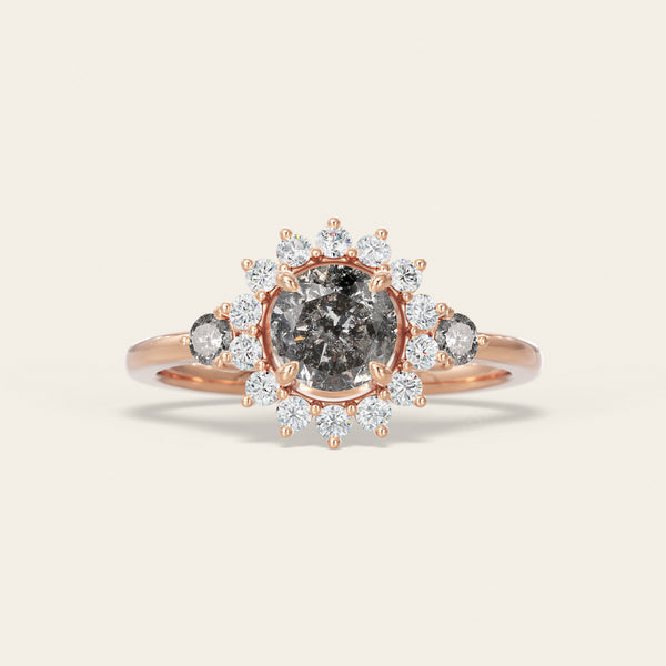 Round Salt and Pepper Diamond Halo Engagement Ring