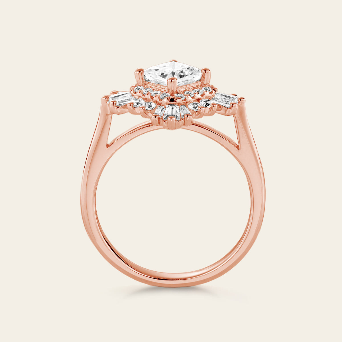 Art Deco Princess Cut Moissanite Halo Engagement Ring