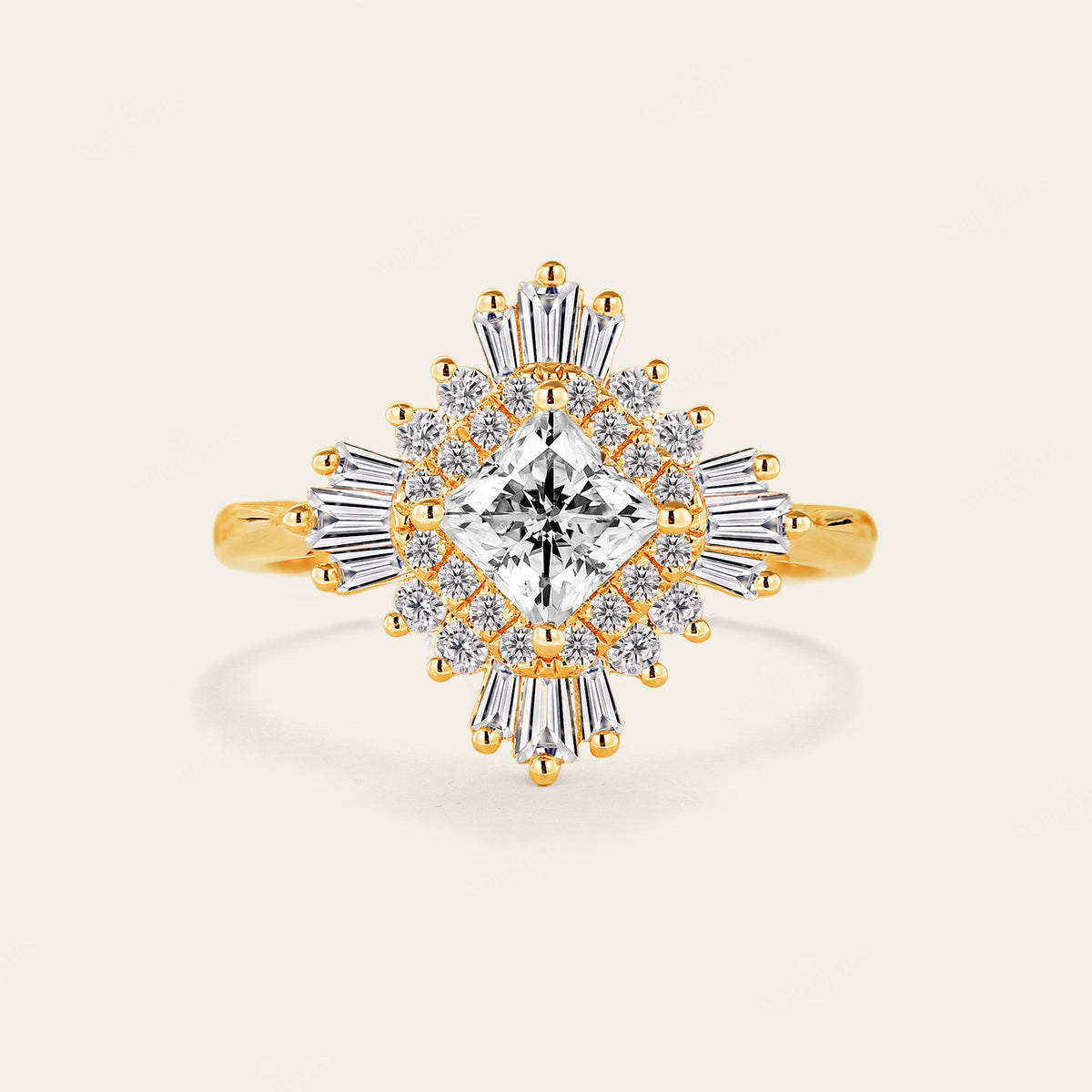 Art Deco Princess Cut Moissanite Halo Engagement Ring