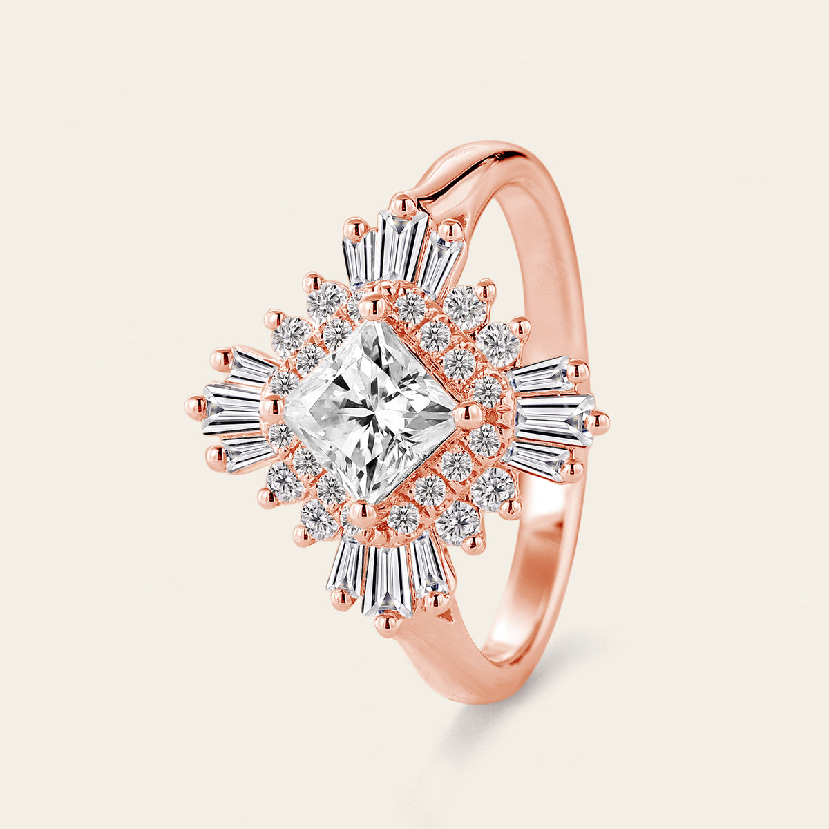 Art Deco Princess Cut Moissanite Halo Engagement Ring