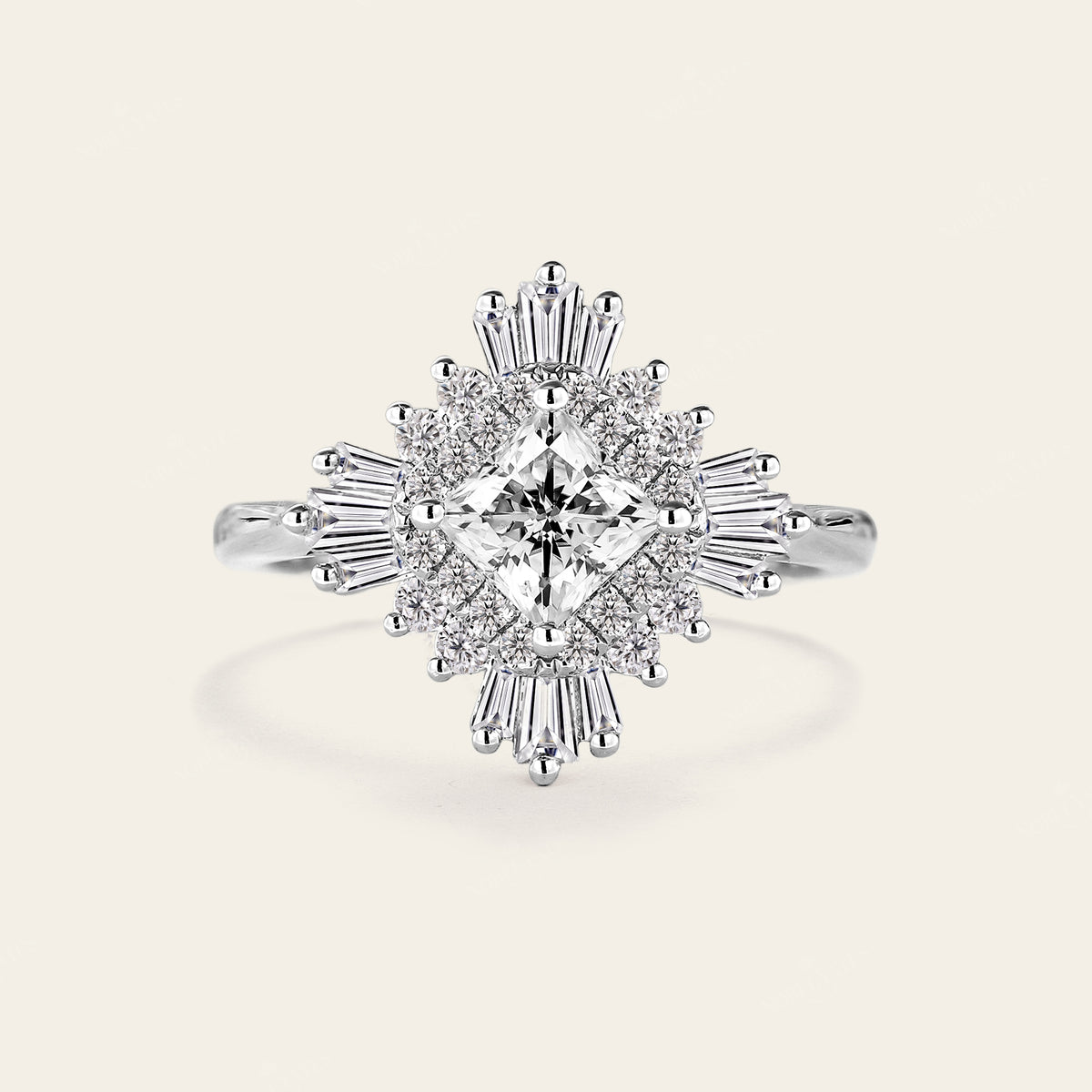 Art Deco Princess Cut Moissanite Halo Engagement Ring