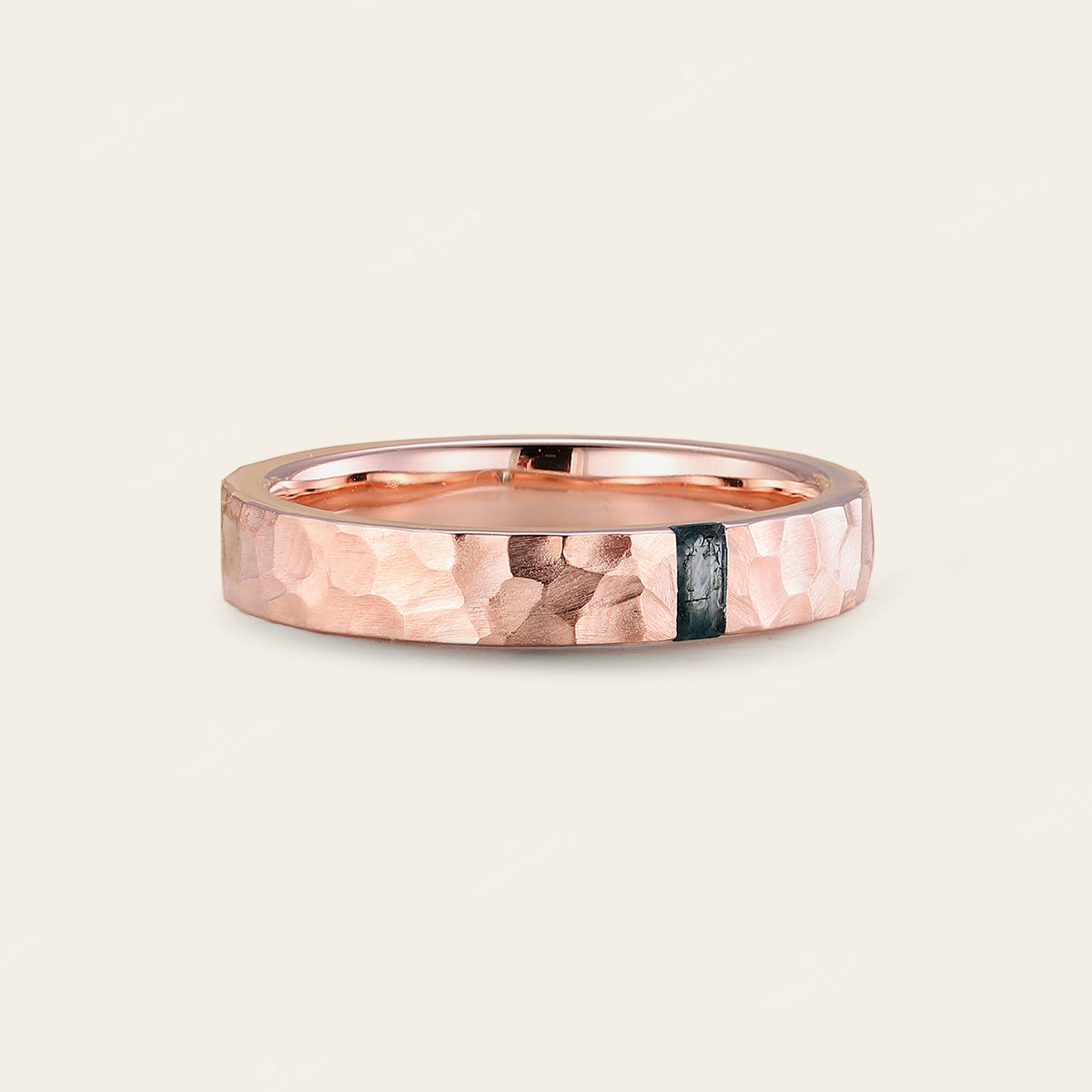 Baguette Moss Agate Couple's Ring Set Rose Gold Moissanite Wedding Band