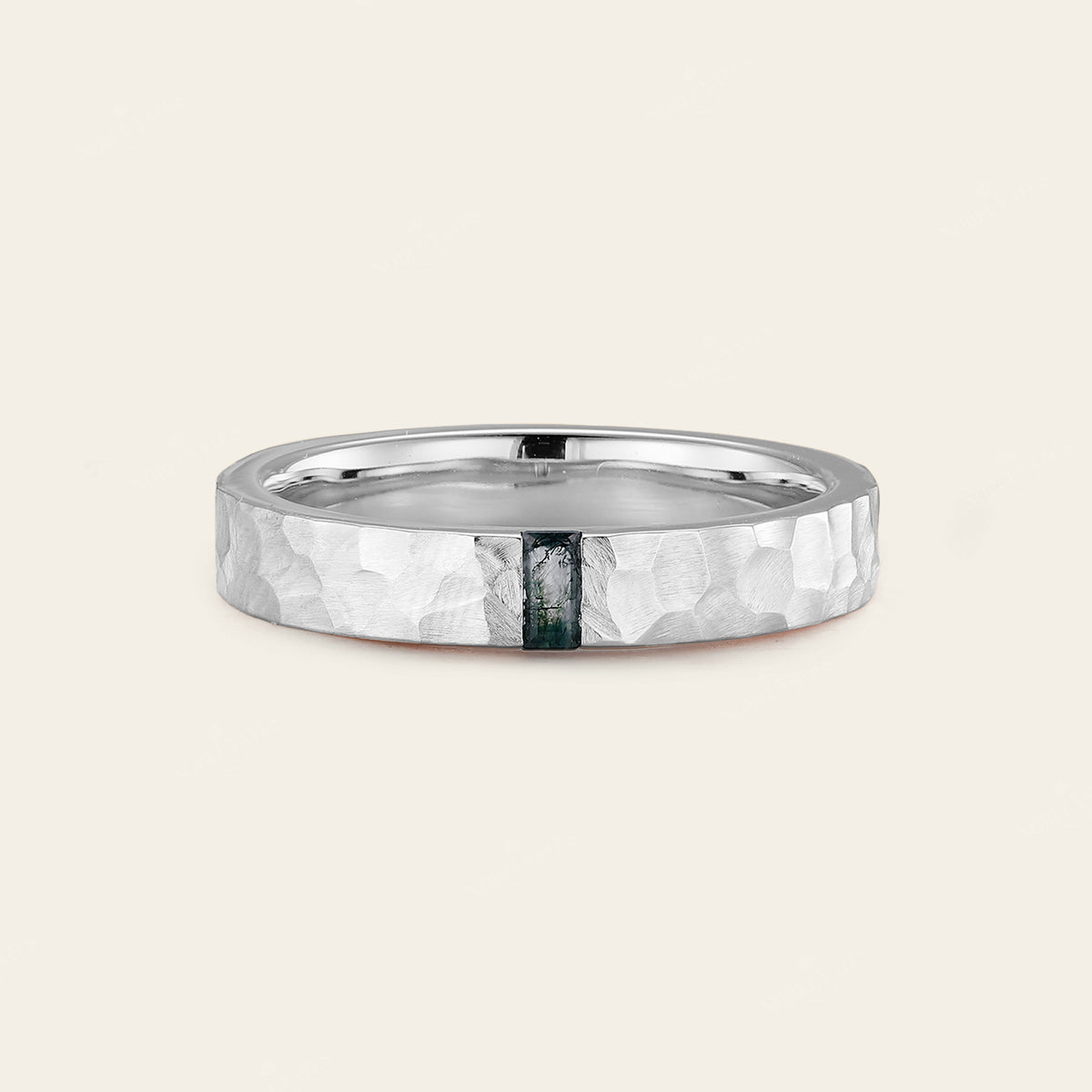 Baguette Moss Agate Couple's Ring Set Rose Gold Moissanite Wedding Band