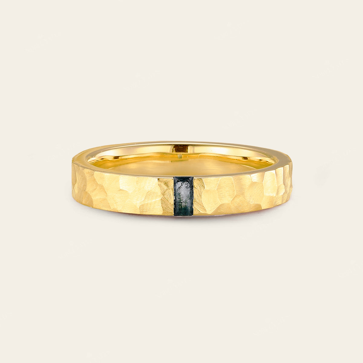 Baguette Moss Agate Couple's Ring Set Rose Gold Moissanite Wedding Band