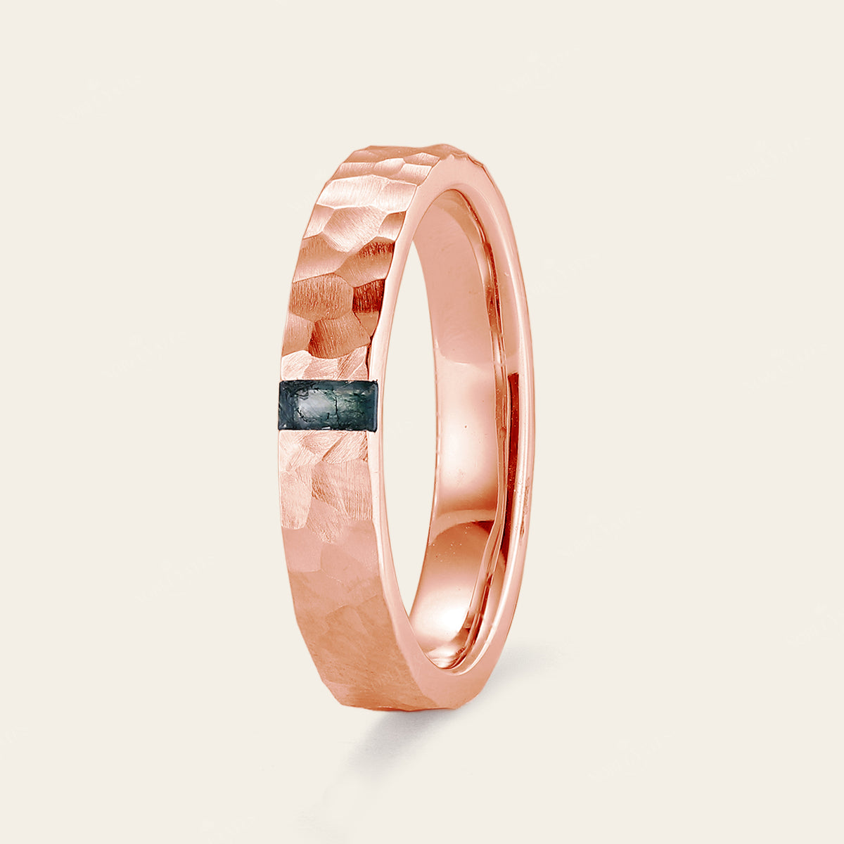Baguette Moss Agate Couple's Ring Set Rose Gold Moissanite Wedding Band