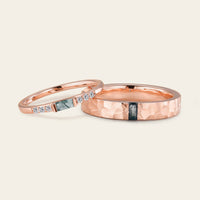 Baguette Moss Agate Couple's Ring Set Rose Gold Moissanite Wedding Band