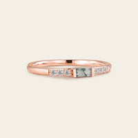 Baguette Moss Agate Couple's Ring Set Rose Gold Moissanite Wedding Band