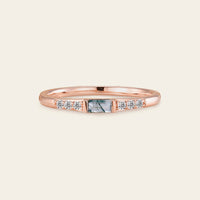 Baguette Moss Agate Couple's Ring Set Rose Gold Moissanite Wedding Band