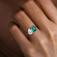 Toi et Moi Engagement ring Double Stone Emerald & Moissanite Promise Ring