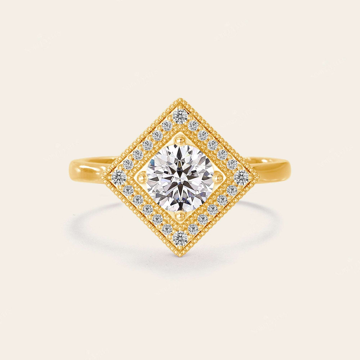 Round Cut Lab Diamond Mosaic Art Deco Ring