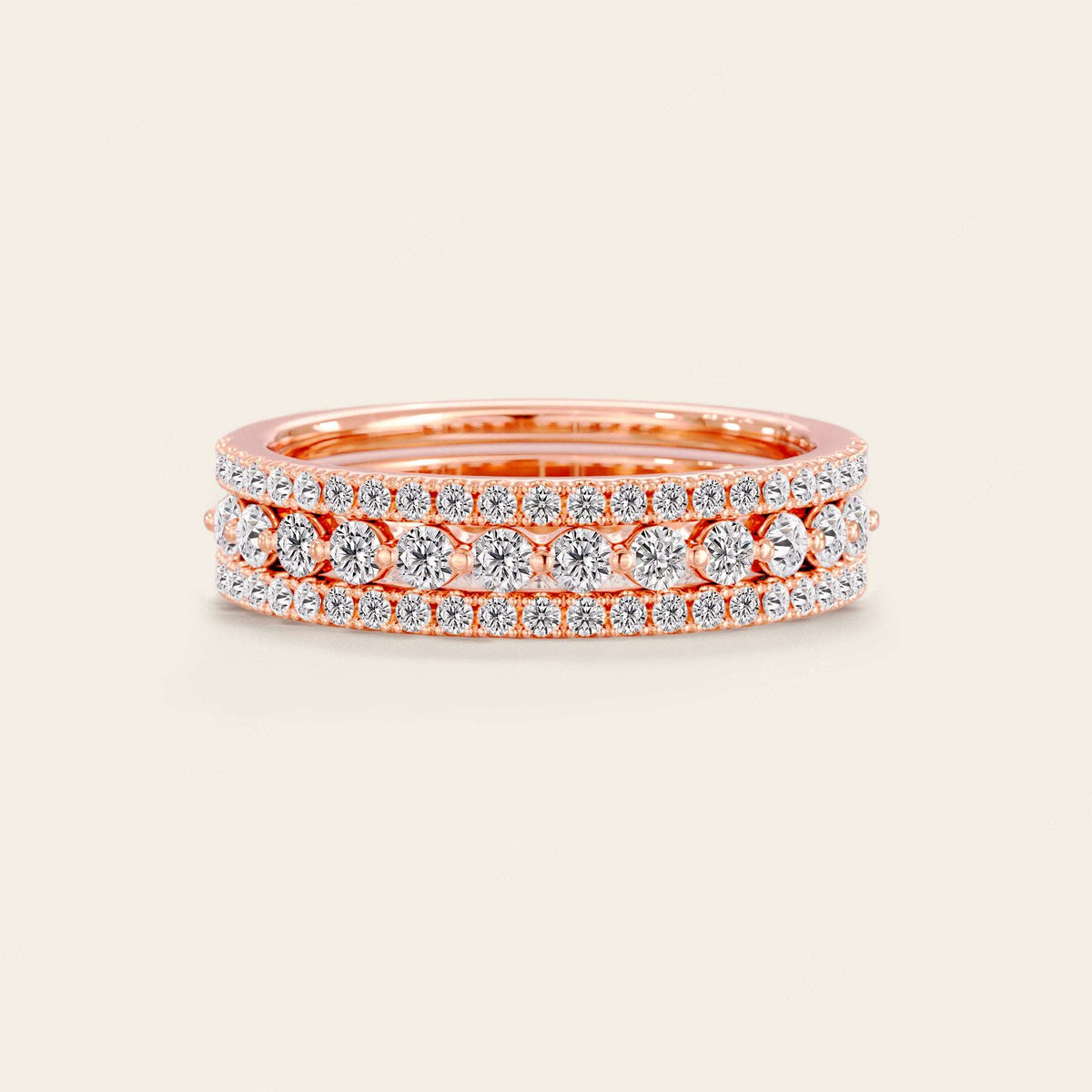 Triple Row Pave Lab Diamond Eternity Stacking Ring Set