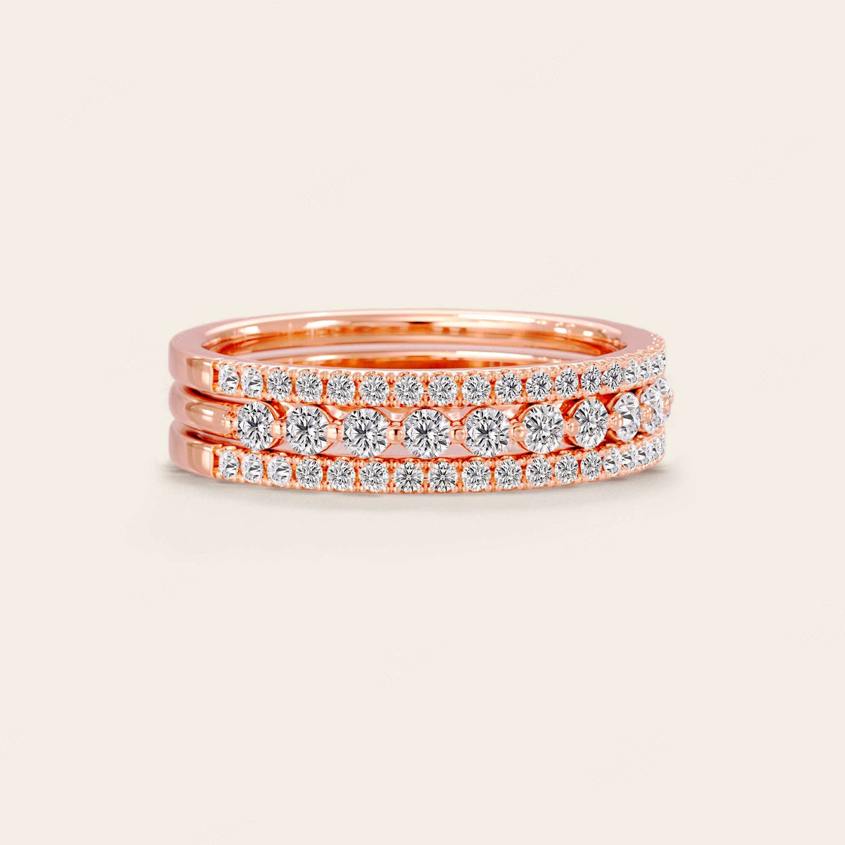 Triple Row Pave Lab Diamond Eternity Stacking Ring Set