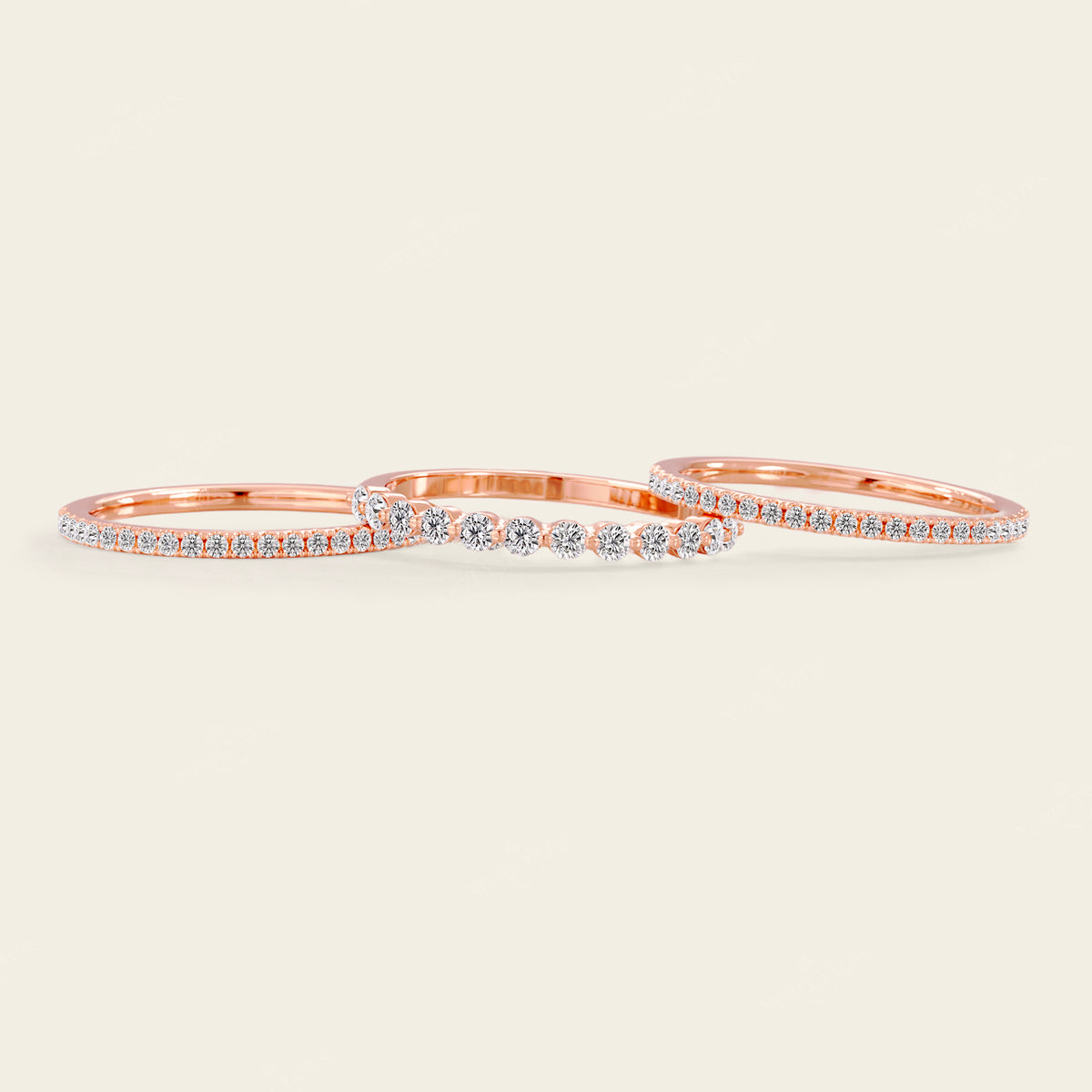 Triple Row Pave Lab Diamond Eternity Stacking Ring Set