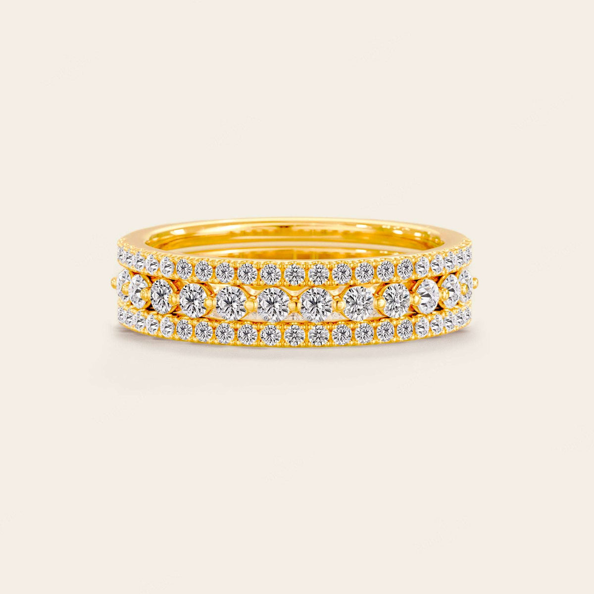 Triple Row Pave Lab Diamond Eternity Stacking Ring Set