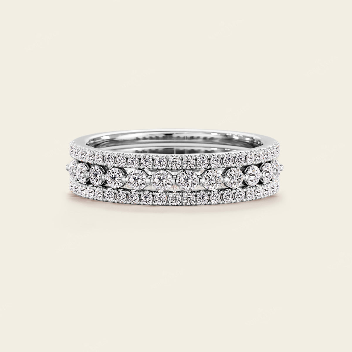 Triple Row Pave Lab Diamond Eternity Stacking Ring Set