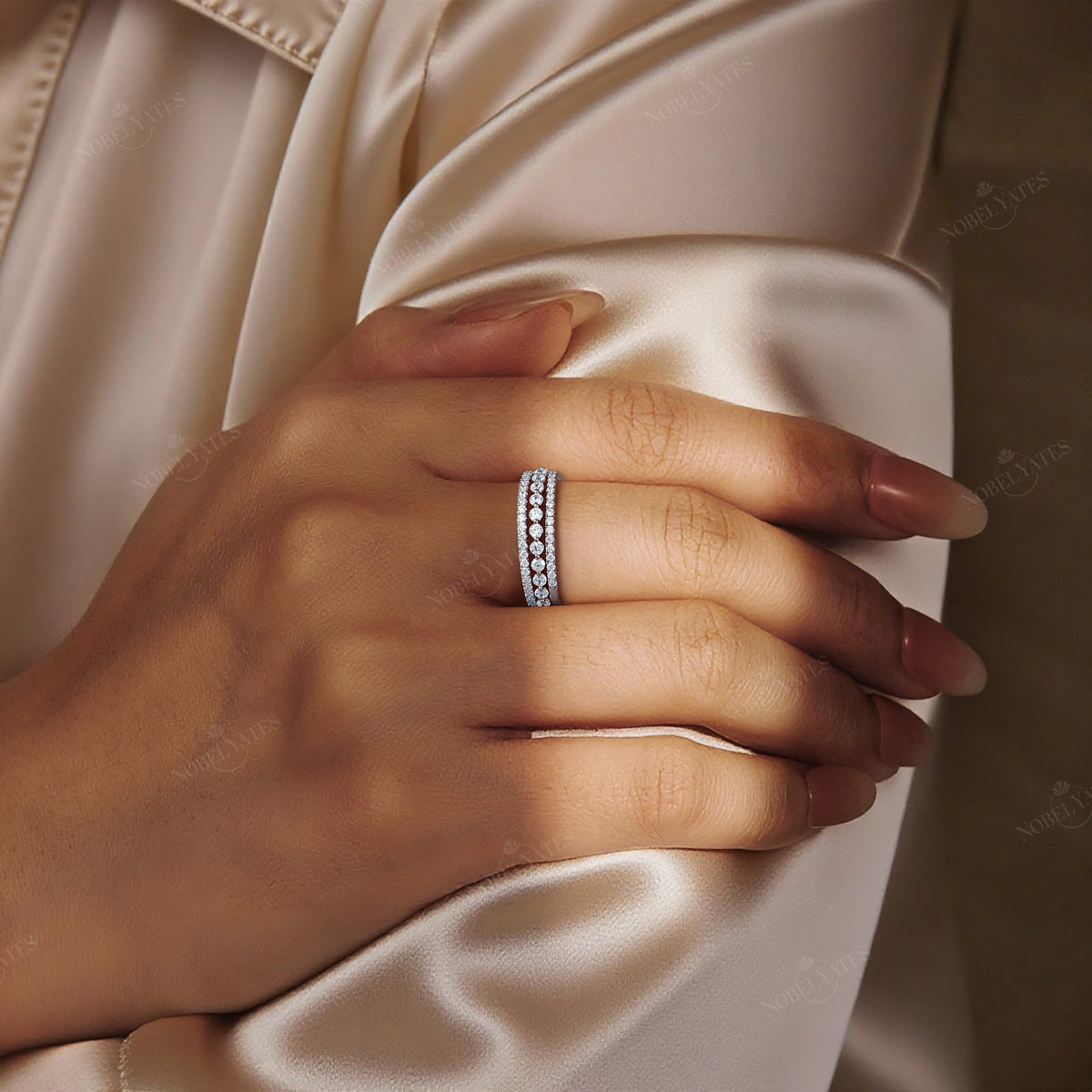 Triple Row Pave Lab Diamond Eternity Stacking Ring Set