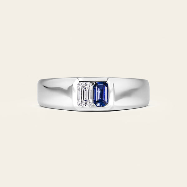 Lab Diamond & Lab Sapphire Toi et Moi Men's Engagement Ring-Nobel Yates