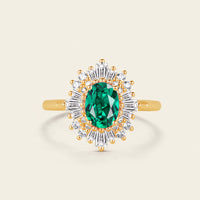 Art deco Green Oval Lab Emerald Halo Engagement Ring