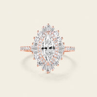 Marquise Moissanite Art Deco Rose Gold Halo Engagement Ring