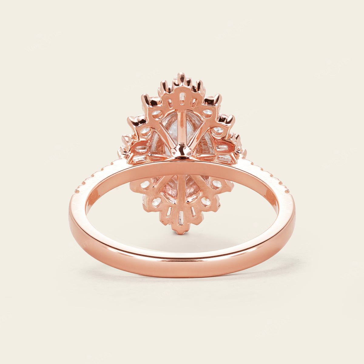 Marquise Moissanite Art Deco Rose Gold Halo Engagement Ring