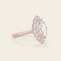 Marquise Moissanite Art Deco Rose Gold Halo Engagement Ring