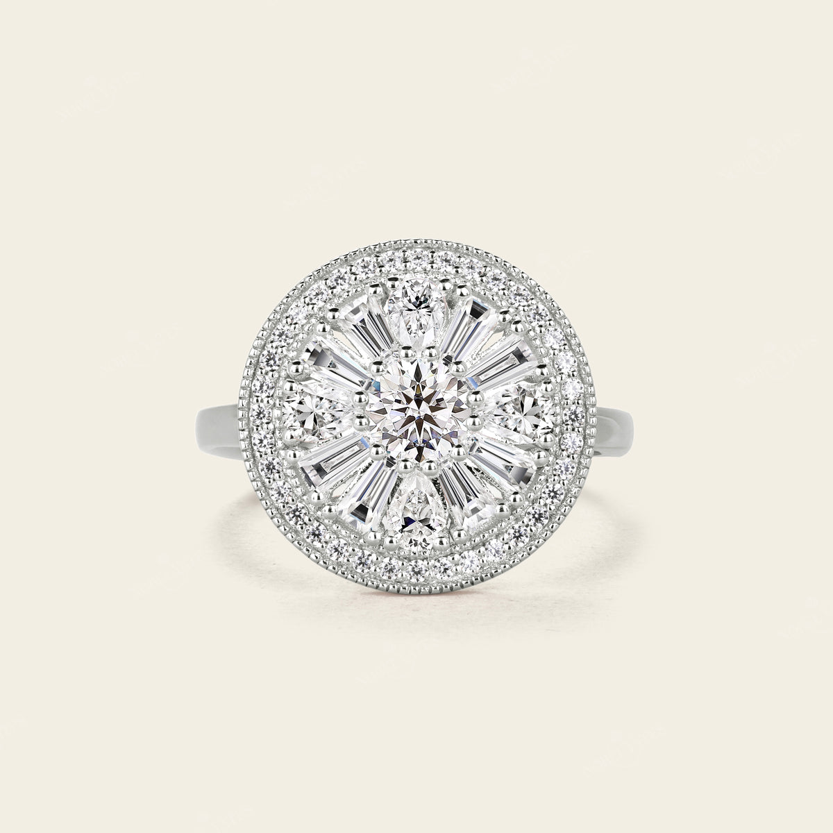 Round Art Deco Lab Diamond Halo Mosaic Ring