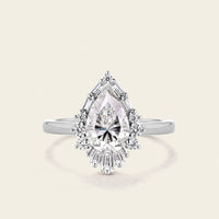 Pear Moissanite Engagement Ring Baguette Art deco Halo Rose Gold