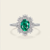 Oval Lab Emerald Art deco Double Halo Yellow Gold Engagement Ring