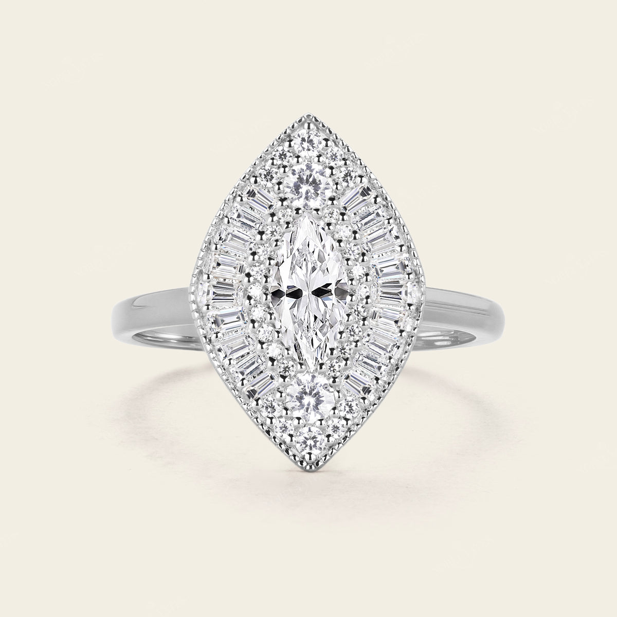 Marquise Mosaic Lab Diamond Baguette Halo Ring