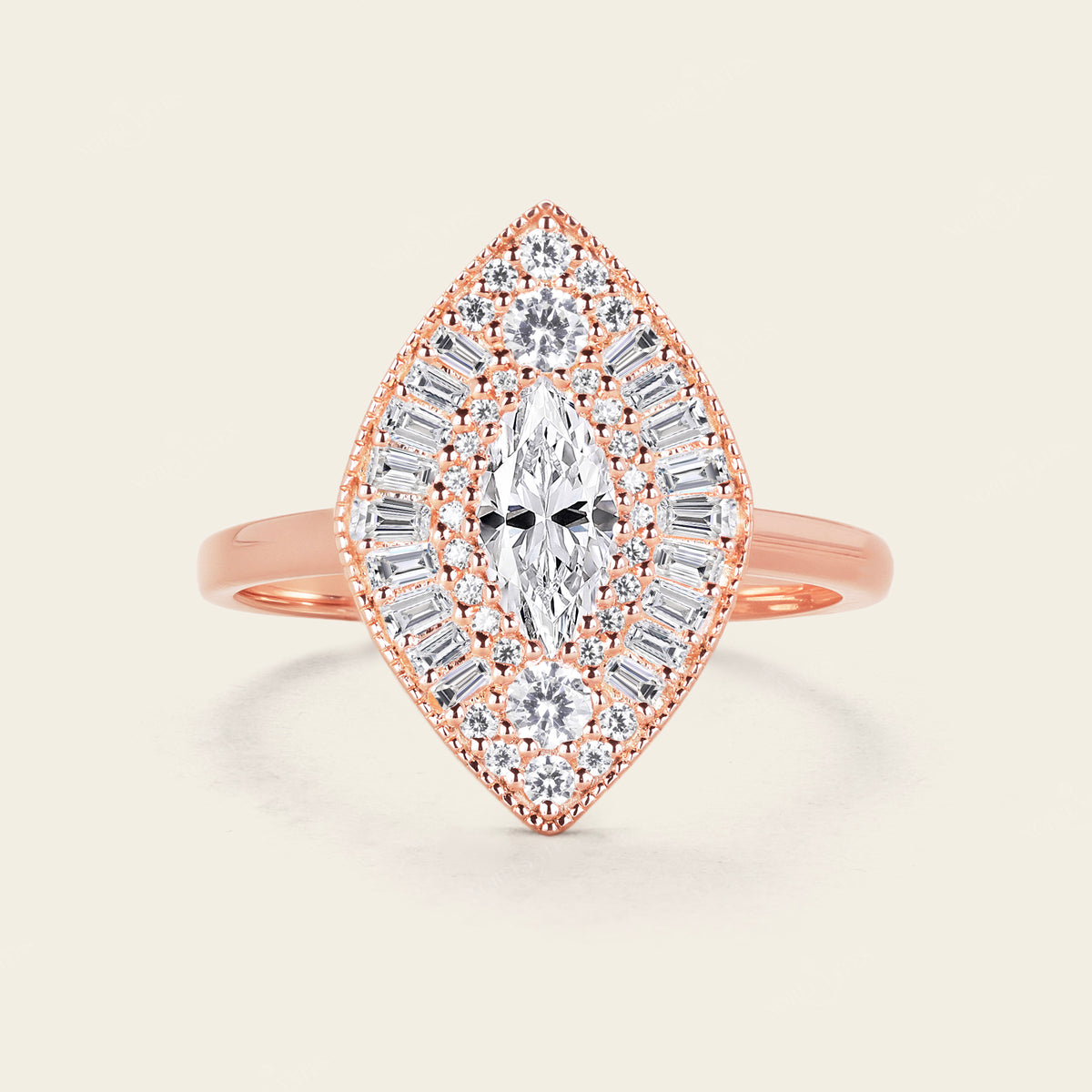 Marquise Mosaic Lab Diamond Baguette Halo Ring