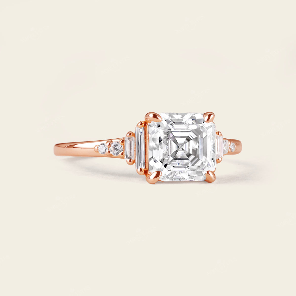 Vintage Asscher cut Moissanite Engagement Ring Rose Gold