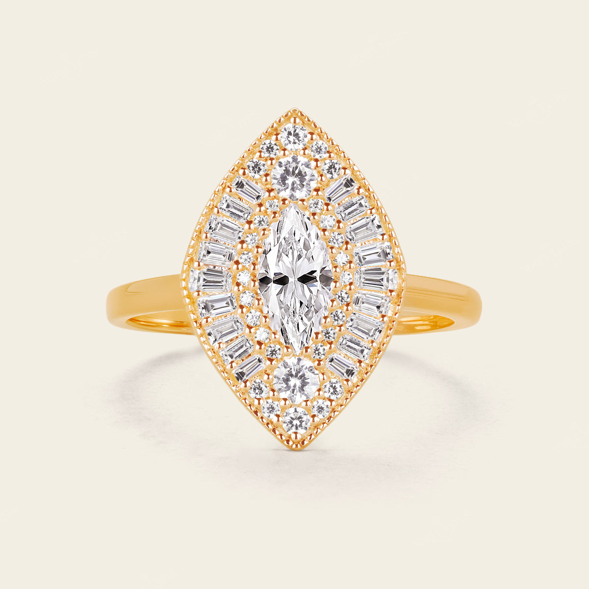 Marquise Mosaic Lab Diamond Baguette Halo Ring