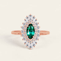 Marquise Cut Lab Emerald Unique Double Halo Art Deco Engagement Ring