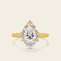 Pear Moissanite Engagement Ring Baguette Art deco Halo Rose Gold