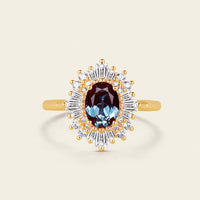 Lab Alexandrite Engagement Ring Diamond/CZ Halo Art Deco Rose Gold